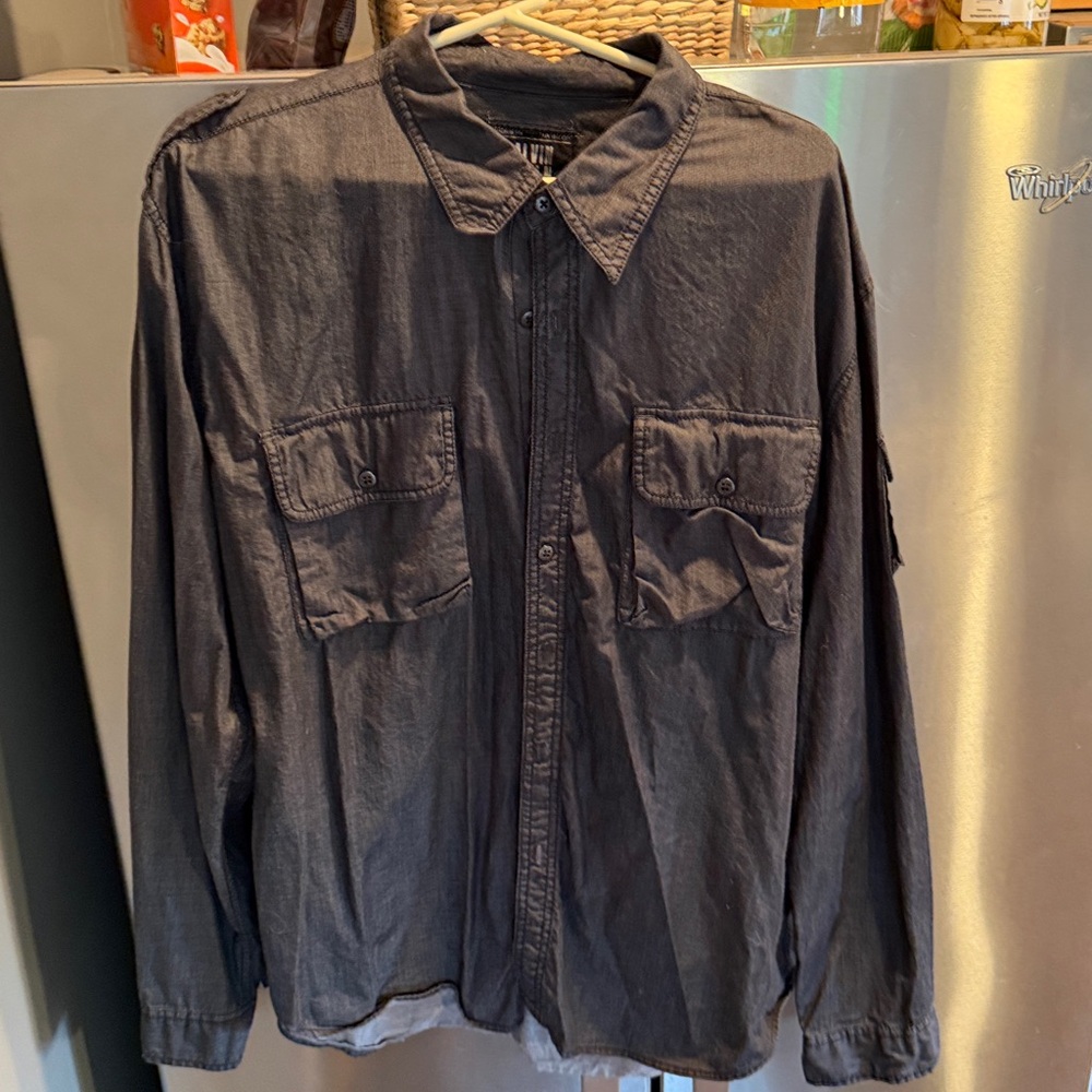 Calvin Klein dark Gray cargo pocket button up shirt military tactical, men’s 2XL